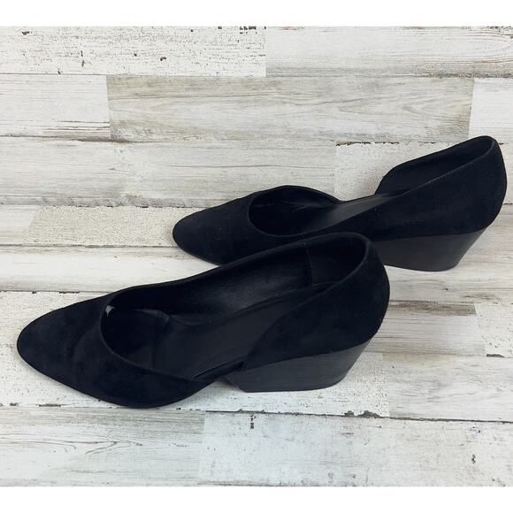 Eileen Fisher Lily Half D'Orsey Heels Size 9 Black Suede Point Toe Block Heel - Picture 4 of 7